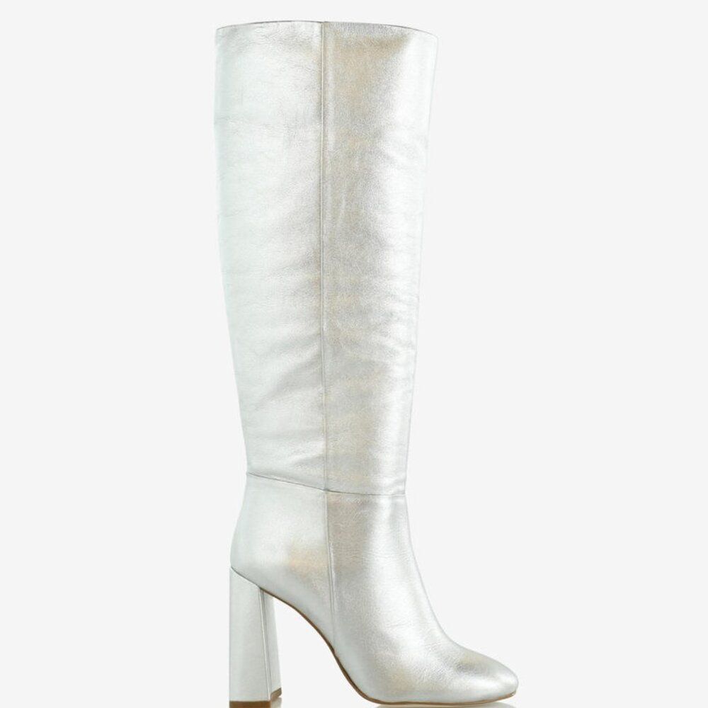 Cynthia Rowley Women's Chloe Leather Tall Silver Boot Boots Sz 6 NWOB 498 IRRG